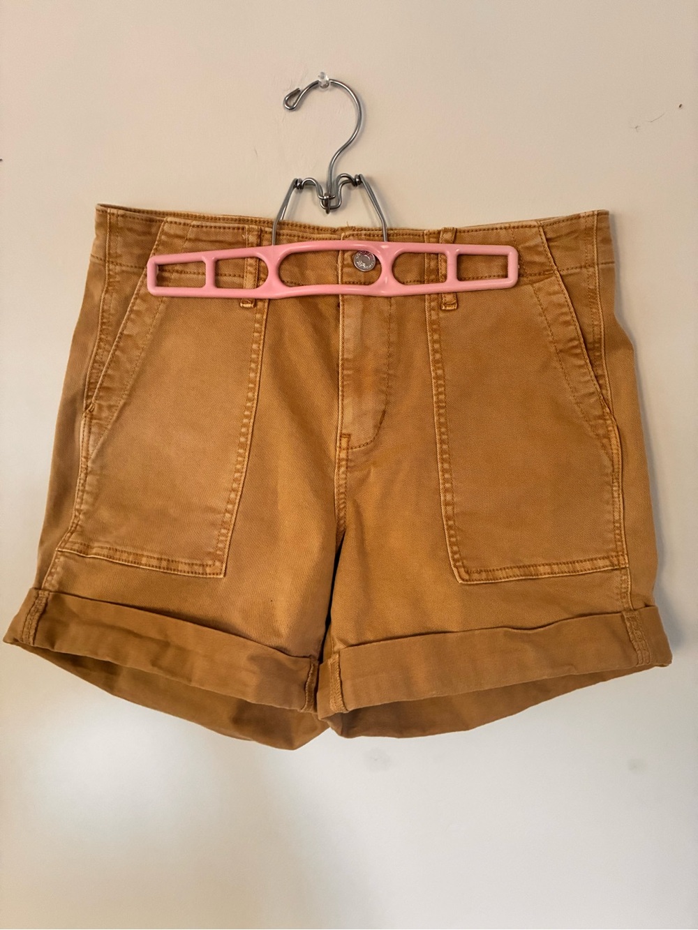 High-Rise Cuffed Bermuda Shorts in Caramel Brown